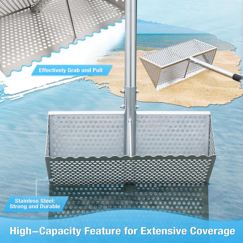 GADFISH Sand Flea Rake, Long Handle Sand Sifter for The Beach, Stainless Steel Shark Tooth Sifter Comes with A 16-Inch Wide Mesh Screen for Collecting Fleas, Shark Teeth, and Seashells - Image 4